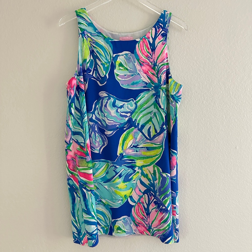 Lilly Pulitzer Jackie Silk Shift Dress L Casa Del Sol Tropical Floral Leaf Rare